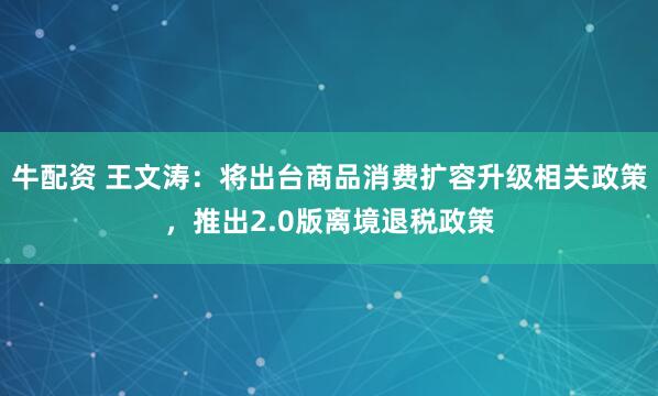 牛配资 王文涛：将出台商品消费扩容升级相关政策，推出2.0版离境退税政策